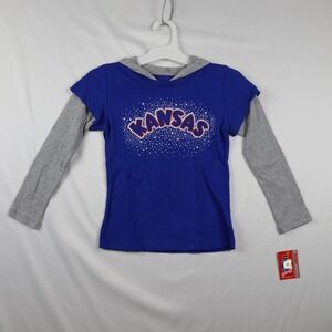 Kansas Jayhawks Shirt Girls XS Hooded‎ Long Sleeve Colosseum NCAA Basketball